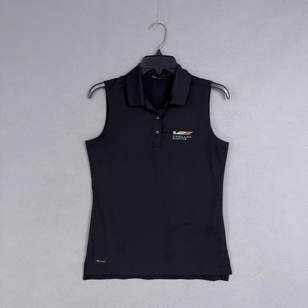 Levelwear Shirt Womens Small Black Cadillac Racing Mesh Sleeveless Polo Top